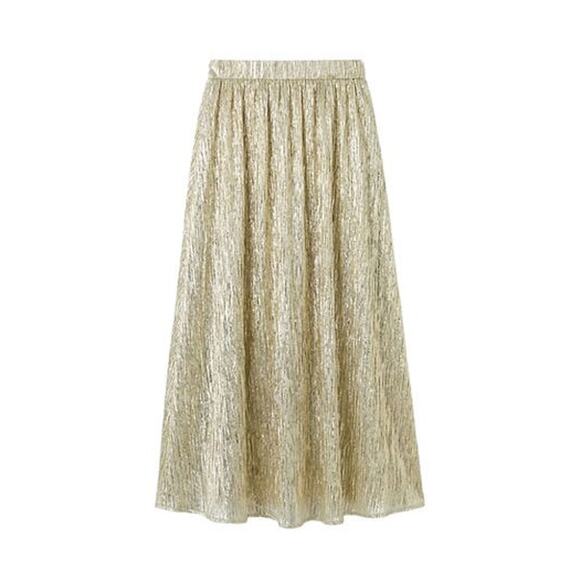 HYACINTH HOUSE Gold Metallic Plisse Gloria Maxi Skirt Size XL NWT - Picture 9 of 9